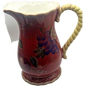 Country Farmhouse Red Fruit Water Pitcher Casa Vero by ACK Hand Painted Ceramic